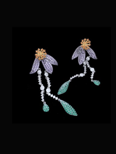 Brass Cubic Zirconia Flower Vintage Cluster Earring