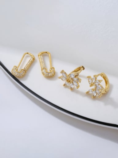 Brass Cubic Zirconia Geometric Vintage Huggie Earring
