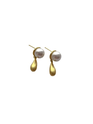 Brass Freshwater Pearl Water Drop Dainty Stud Earring