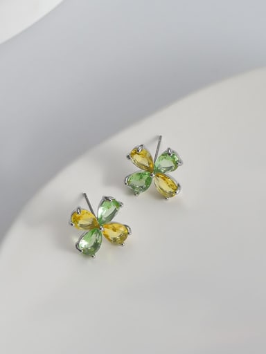 ed67678 Brass Cubic Zirconia Flower Dainty Stud Earring