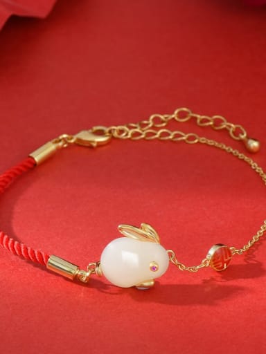 Brass Cubic Zirconia Rabbit Dainty Handmade Weave Bracelet