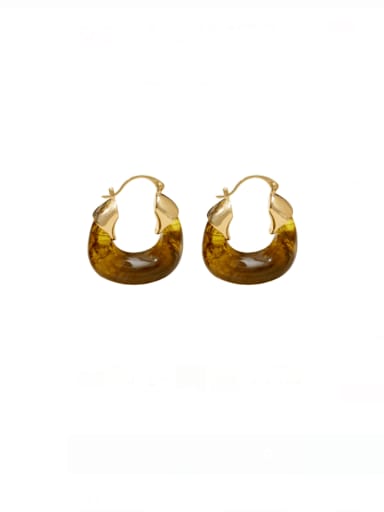 Brass Resin Geometric Vintage Huggie Earring