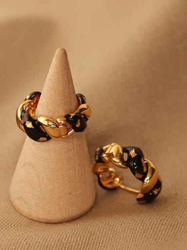 Brass Enamel Twist Geometric Vintage Huggie Earring
