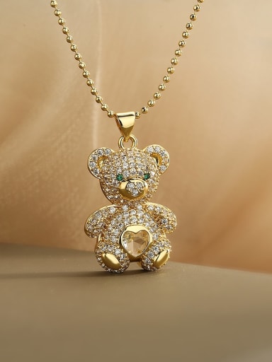 Brass Cubic Zirconia Bear Dainty Necklace