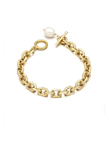 Brass Imitation Pearl Geometric Vintage Link Bracelet