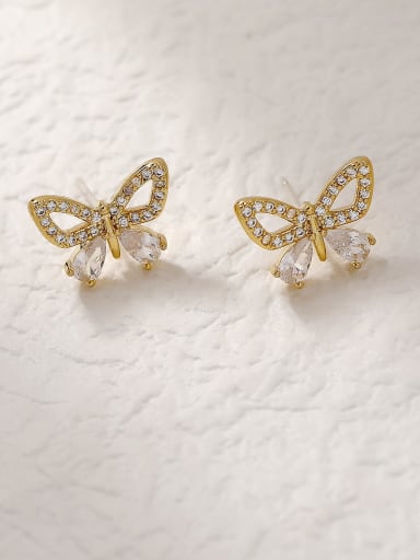 Brass Cubic Zirconia Butterfly Vintage Stud Trend Korean Fashion Earring