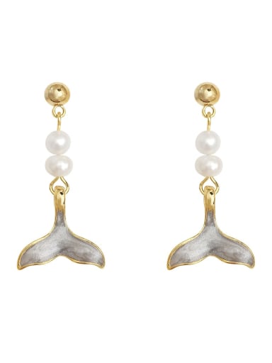 Brass Imitation Pearl Enamel Fish Tail Minimalist Drop Earring