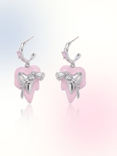 Bohemia Heart Brass Imitation Pearl Enamel Earring and Necklace Set