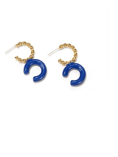 Zinc Alloy Enamel  Minimalist Blue Contrast  C-shaped  Drop Earring