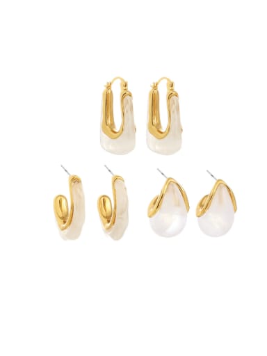 Brass Resin Geometric Minimalist Huggie Earring