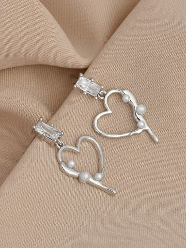 Steel color ED65584 Brass Cubic Zirconia Heart Dainty Stud Earring
