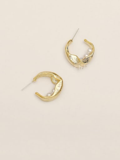Brass  Freshwater Pearl Geometric Vintage Hoop Trend Korean Fashion Earring