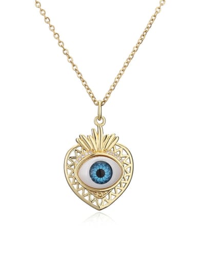 Brass Cubic Zirconia Enamel Evil Eye Hip Hop Heart  Pendant Necklace