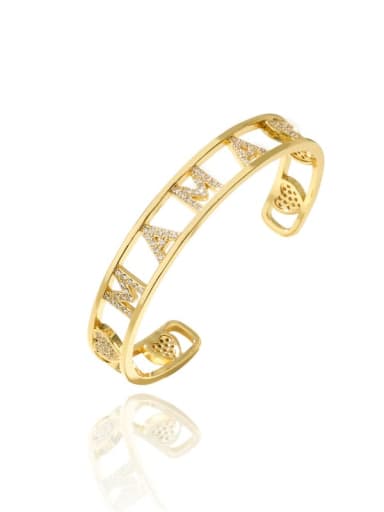 Brass Cubic Zirconia Letter Vintage Cuff Bangle
