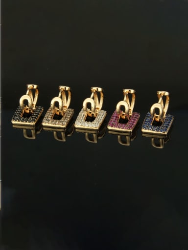 Brass Cubic Zirconia Square Luxury Huggie Earring
