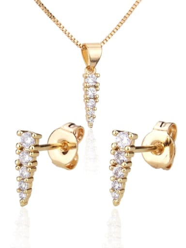 Brass Cubic Zirconia Minimalist Triangle Earring and Necklace Set