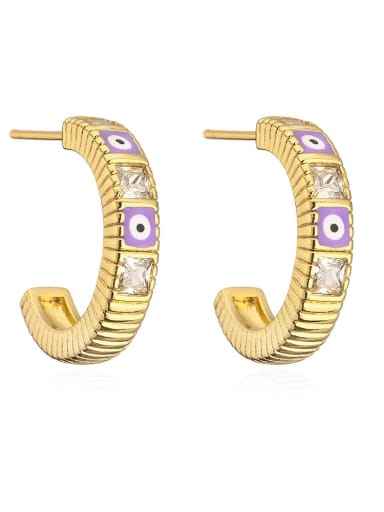 43246 Brass Cubic Zirconia Enamel Geometric Dainty Stud Earring