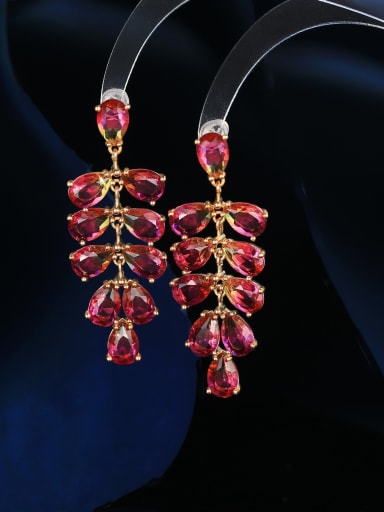 Brass Cubic Zirconia Leaf Luxury Cluster Earring