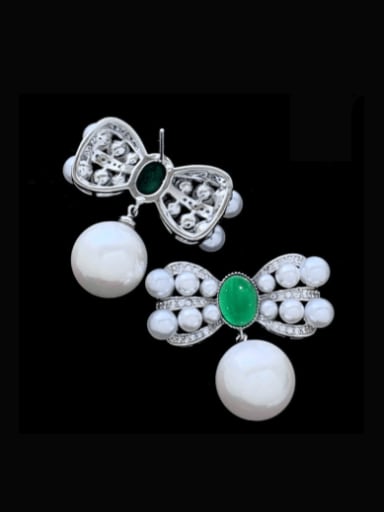 green Brass Imitation Pearl Bowknot Vintage Drop Earring