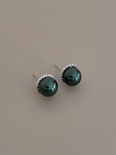 Green pearl earrings Brass Imitation Pearl Geometric Minimalist Stud Earring