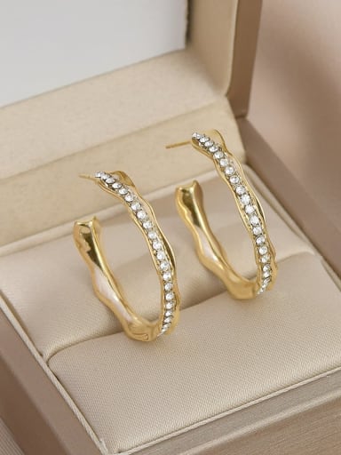 Gold ED65612 Brass Cubic Zirconia Geometric Trend Hoop Earring