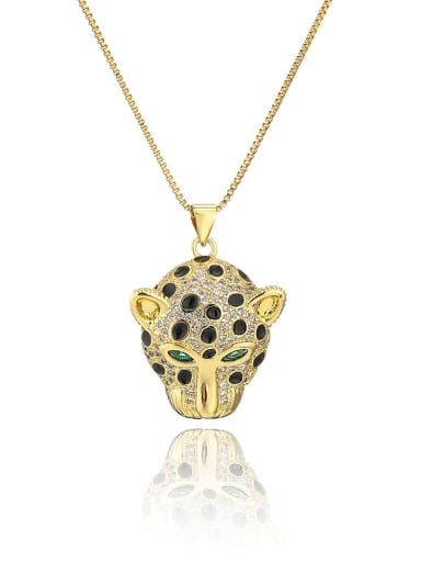 custom Brass Cubic Zirconia  Vintage  leopard head Pendant Necklace