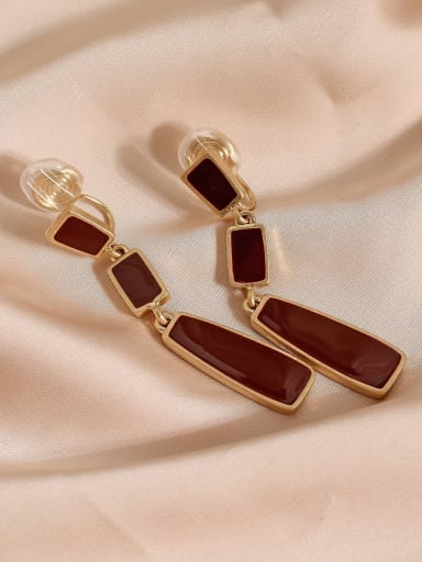 Shajin wine red { ear clip] Brass Enamel Geometric Vintage Clip Earring