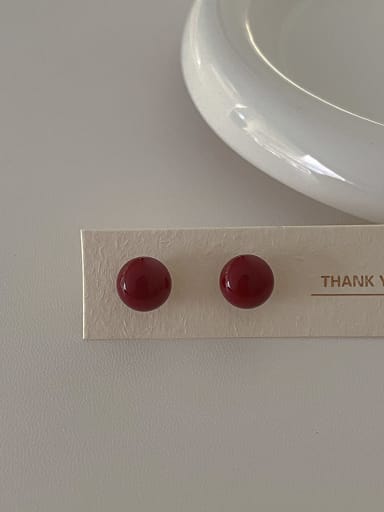 10mm Wine Red Pearl Earrings Brass Enamel Round Minimalist Stud Earring