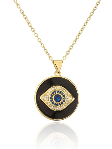 21990 Brass Cubic Zirconia Enamel Eye  Vintage Round Pendant Necklace