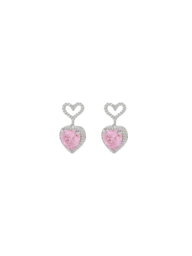 Brass Cubic Zirconia Pink Heart Cute Stud Earring