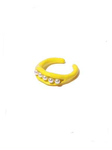 Alloy Enamel Imitation Pearl Geometric Minimalist Band Ring