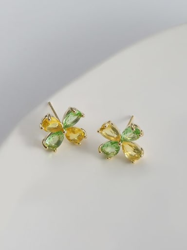 ed67678 Brass Cubic Zirconia Flower Dainty Stud Earring