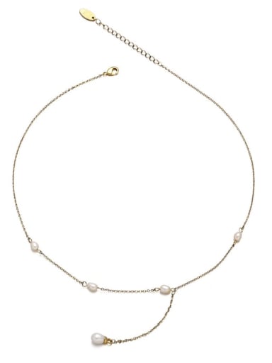 Section 3 41.4cm+6.2cm Brass Freshwater Pearl Irregular Minimalist Necklace