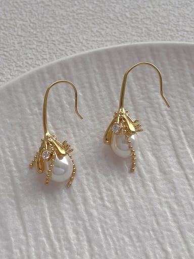 Brass Imitation Pearl Irregular Minimalist Hook Earring