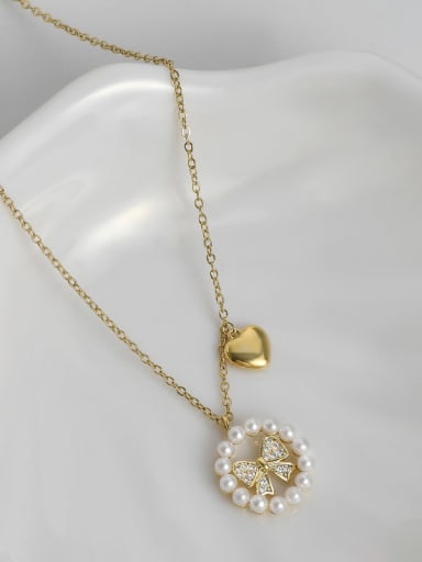 Brass Imitation Pearl Bowknot Dainty Necklace