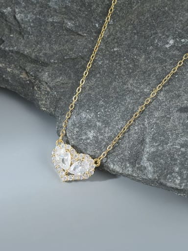 Gold XL63128 Brass Cubic Zirconia Heart Dainty Necklace