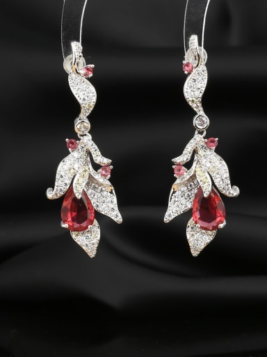 red Brass Cubic Zirconia Flower Luxury Cluster Earring
