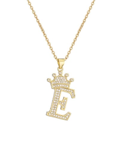 E Brass Cubic Zirconia Crown Vintage Letter Pendant Necklace