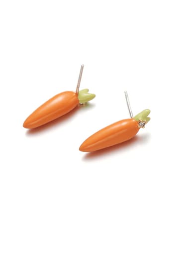 Brass Enamel Friut Cute  Orange Carrot Stud Earring
