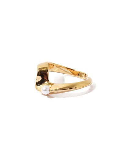 Brass Imitation Pearl Irregular Minimalist Band Ring
