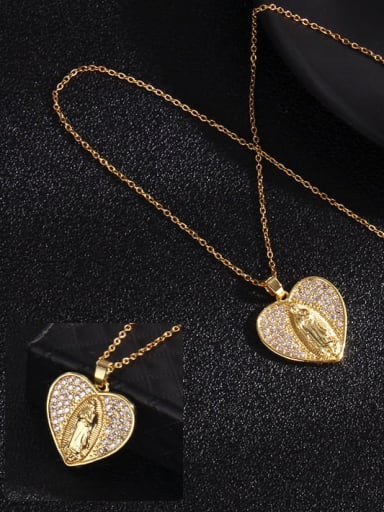 Copper Cubic Zirconia Heart Vintage Regligious Necklace