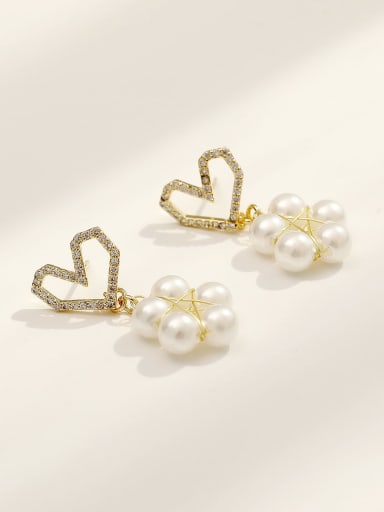 Brass Imitation Pearl Heart Cute Drop Trend Korean Fashion Earring
