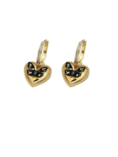 Brass Cubic Zirconia Butterfly Heart Vintage Huggie Earring