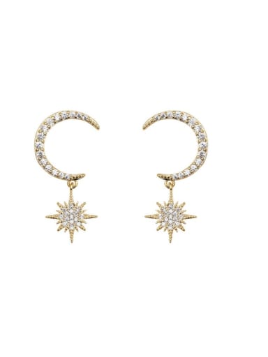 Brass Cubic Zirconia Star Moon Vintage Drop Trend Korean Fashion Earring