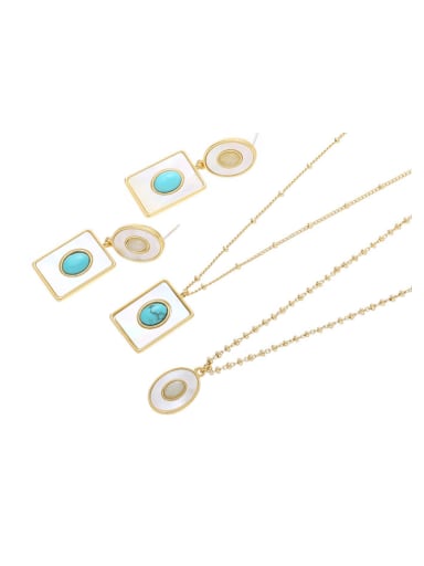 Brass Shell Trend Oval Earring and Necklace Set