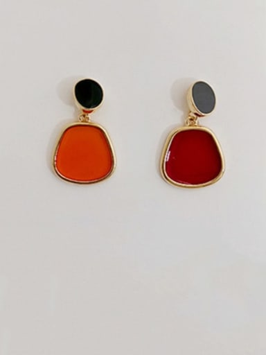 Orange red Copper Enamel Geometric Minimalist Drop Trend Korean Fashion Earring