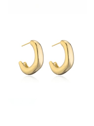 Brass Geometric Minimalist Smooth C Shape Stud Earring