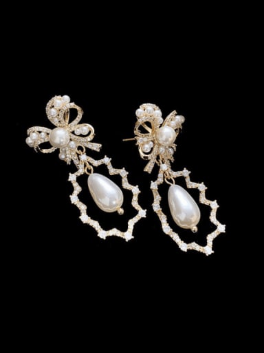 Brass Imitation Pearl Flower Ethnic Drop Earring