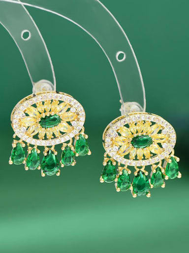 Gold ED65573 Brass Cubic Zirconia Green Tassel Stud Earring