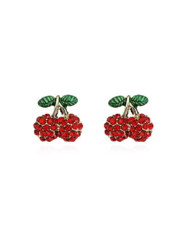 Copper Rhinestone Friut Cherry Cute Stud Trend Korean Fashion Earring
